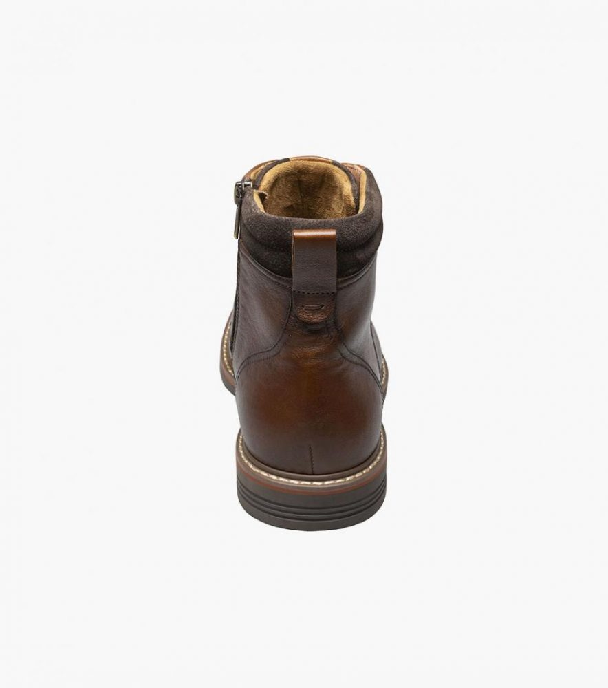 Florsheim Mens Boots | Norwalk Plain Toe Lace Up Boot Cognac Tumbled