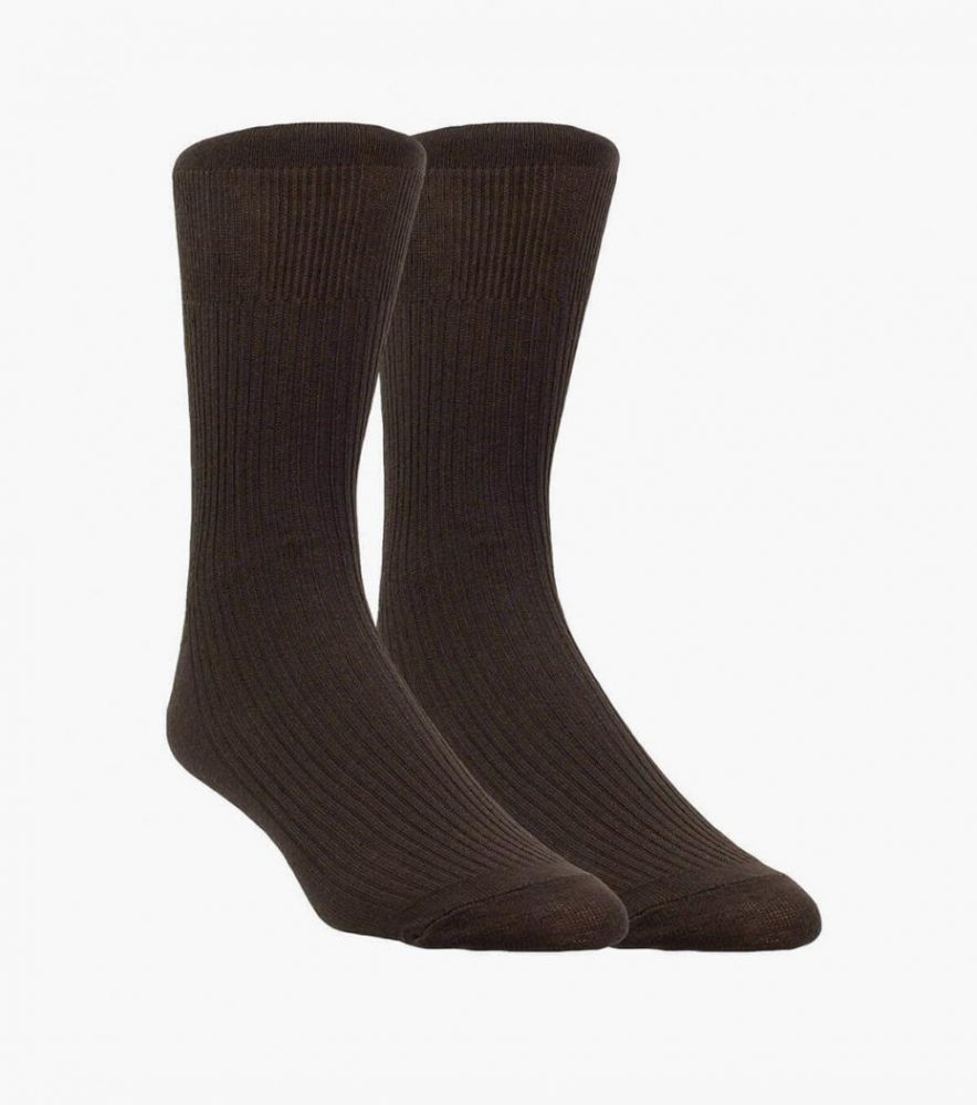 Florsheim Mens Socks | 2-Pack Comfort Top Crew Dress Socks Brown